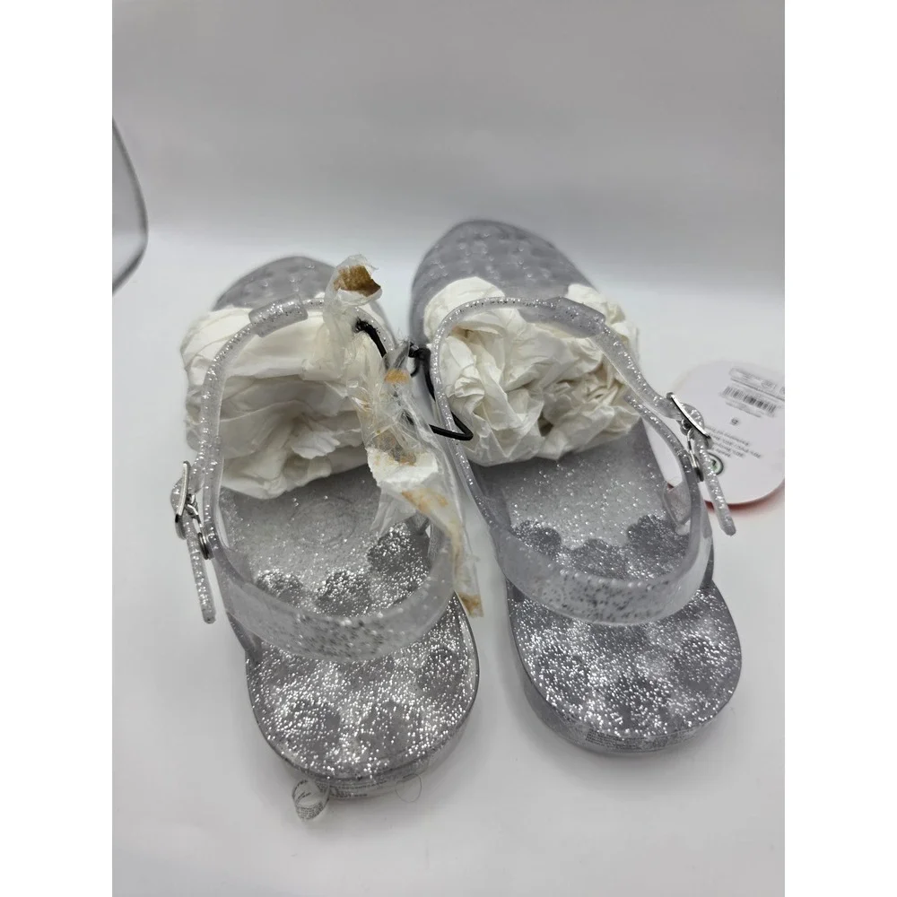 Wonder Nation Girls Clear Silver Glitter Jelly Sandals Fisherman Shoes Size 5